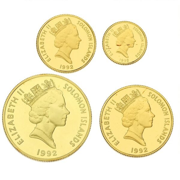 1992 Solomon Islands 50th Anniversary Battle of Guadalcanal 4 Coin Gold Proof Set Boxed - Image 2