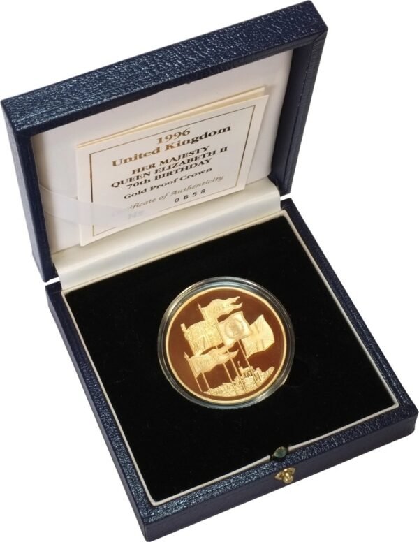 1996 Proof £5 Gold Crown Coin 70th Birthday of Queen Elizabeth II Boxed