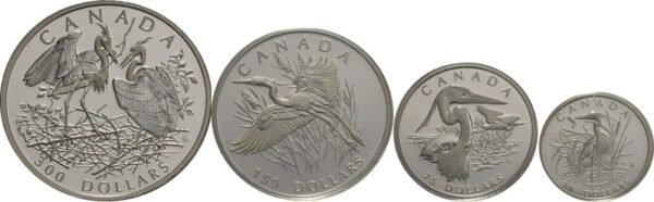 2002 Platinum Canadian Great Blue Heron Proof 4 coin set Boxed - Image 2