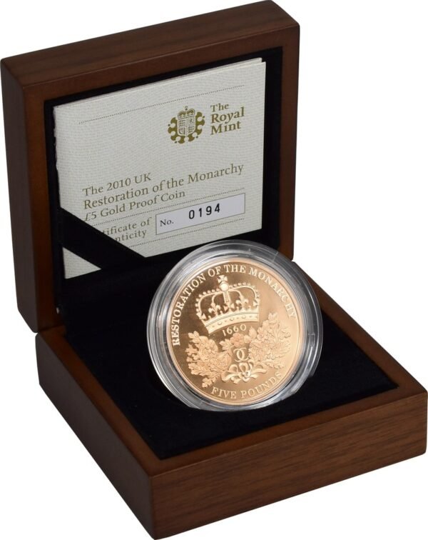2010 Proof Gold Crown £5 Coin Restoration of the Monarchy Boxed