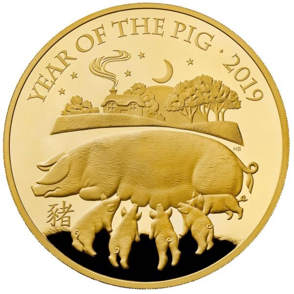 2019 1/4 oz Year of the Pig Gold Coin Royal Mint Lunar Series - Image 2