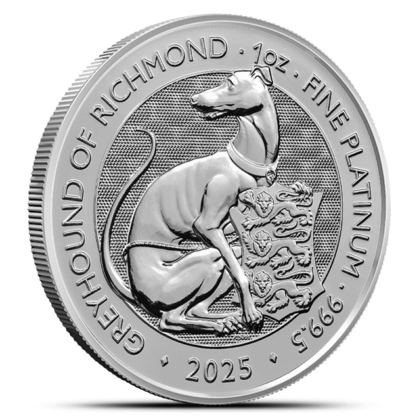 2025 1 oz British Platinum Tudor Beasts Greyhound of Richmond Coin (BU)