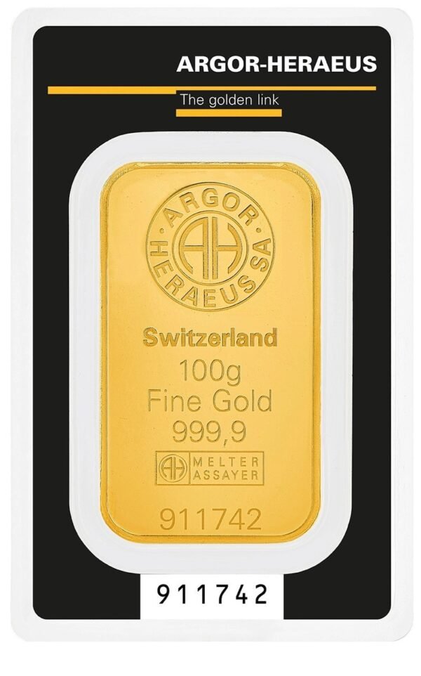 Buy 100g Argor-Heraeus Gold Bullion Minted Bar