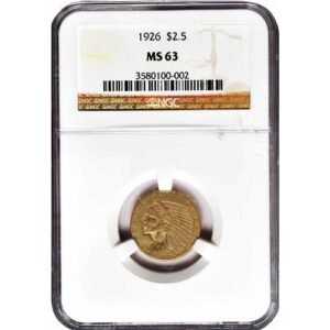 Pre-33 $2.50 Indian Gold Quarter Eagle Coin (MS63, PCGS or NGC)