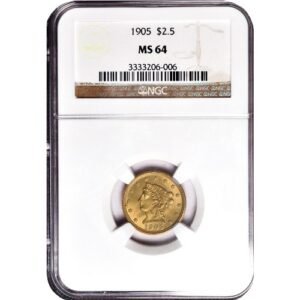 Pre-33 $2.50 Liberty Gold Quarter Eagle Coin (MS64, PCGS or NGC)