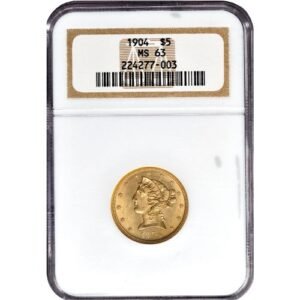 Pre-33 $5 Liberty Gold Half Eagle Coin MS63 (PCGS or NGC)